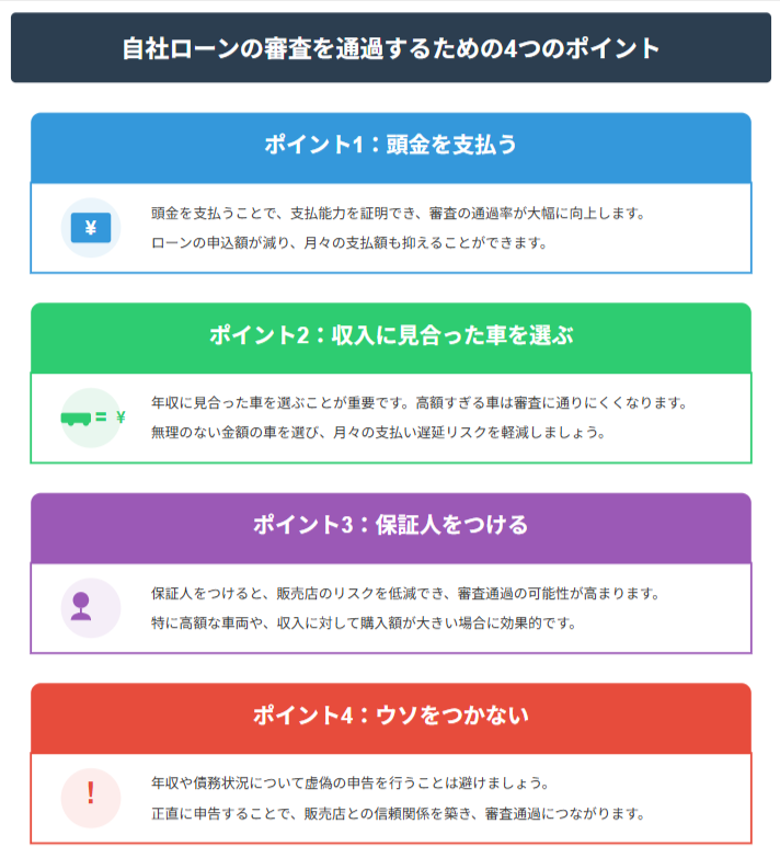 自社ローンの審査を通過するための４つのポイント