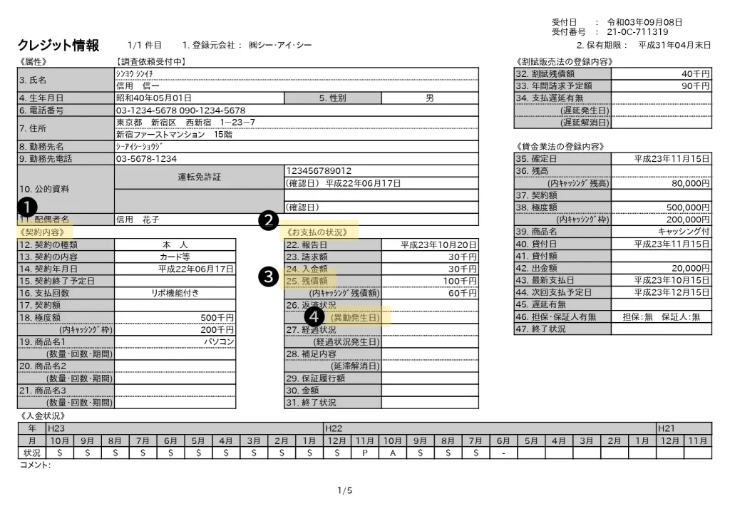 信用情報報告書で見るべきポイント